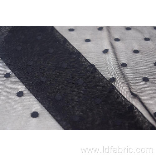 Nylon Metallic Spandex Black Dots Mesh Fabric